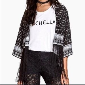 H&M Coachella Women’s X Small Black Fringe Kimono Festival Vest Top Boho XS HM